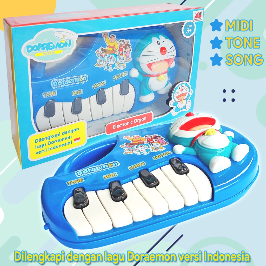 Mainan Anak Alat Musik Piano Model Doraemon 3 Mode Bermain Midi / Tone / Song Lagu Doraemon Bahasa Indonesia