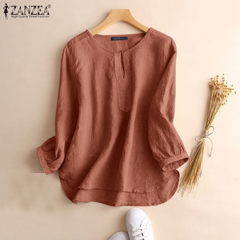 ZANZEA Women Full Sleeved Plus Size Holiday Blouse Casual Loose Spring Shirts