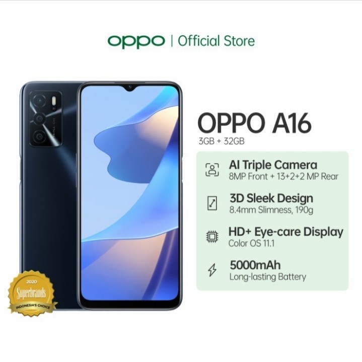 OPPO A16 3/32 GB GARANSI RESMI OPPO INDONESIA - Oppo A16 3Gb 32Gb