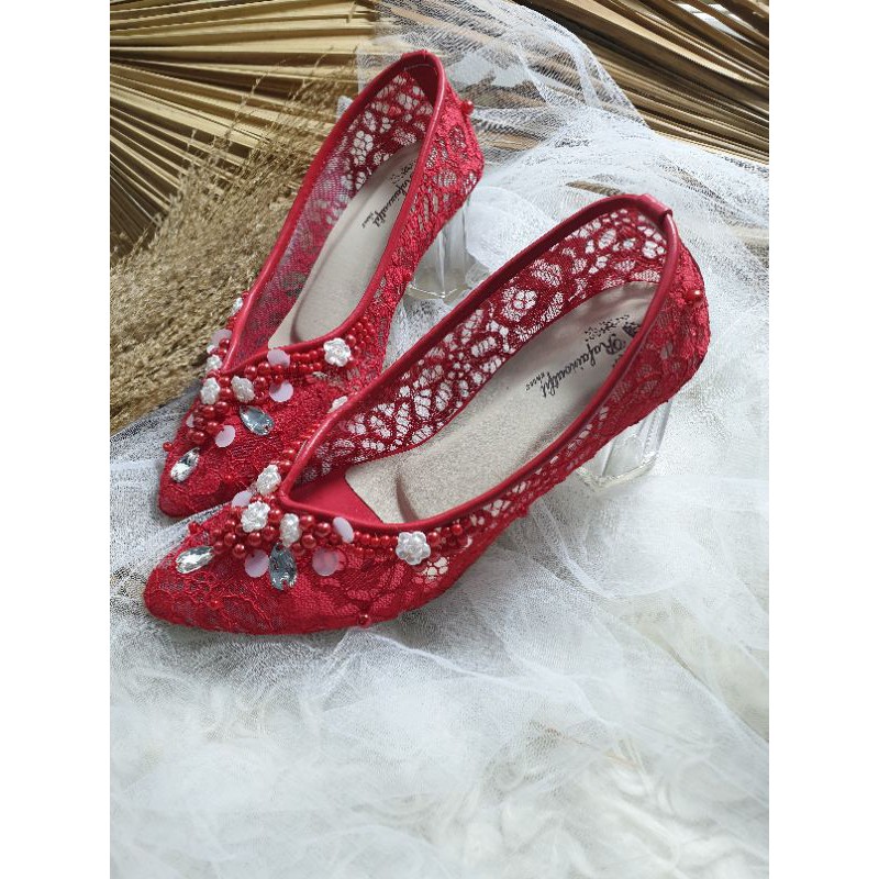 sepatu meruby merah sepatu wedding cantik bisa request warna tinggi 7cm