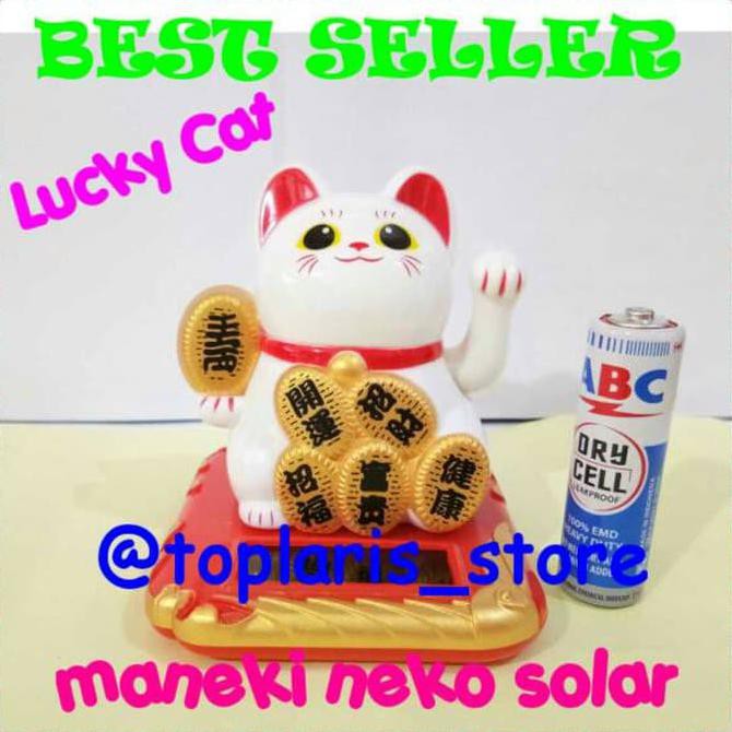 

14.84Ftgrdujh- Kucing Hoki Rejeki Maneki Neko Solar Putih Mini -Toko-Boneka.