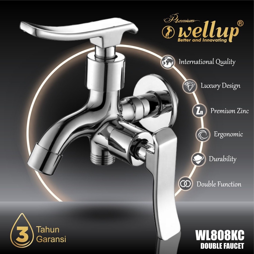 WellUp Keran Kran Air Cabang Shower Premium Zinc Double Faucet WL808KC