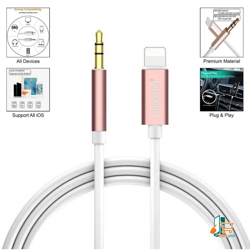 ￼DIINAMI KABEL LIGHTNING TO AUX 3.5MM ,TYPE C TO JACK 3.5MM PREMIUM NYLON KABEL AUDIO CS5753