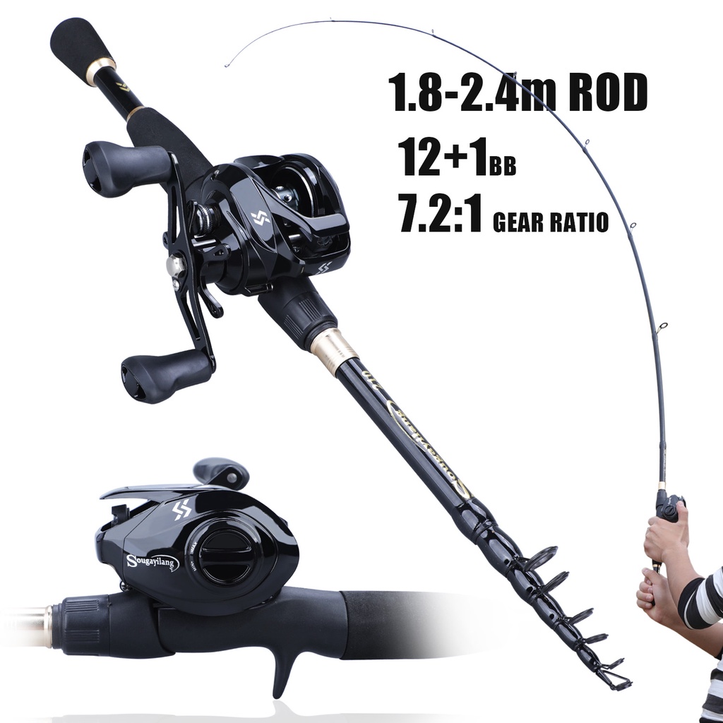 (full set) 1.8M-2.4M Joran Pancing Dan casting reel memancing Reel Pancing Fishing Joran Set Untuk Memancing Di Luar Ruangan