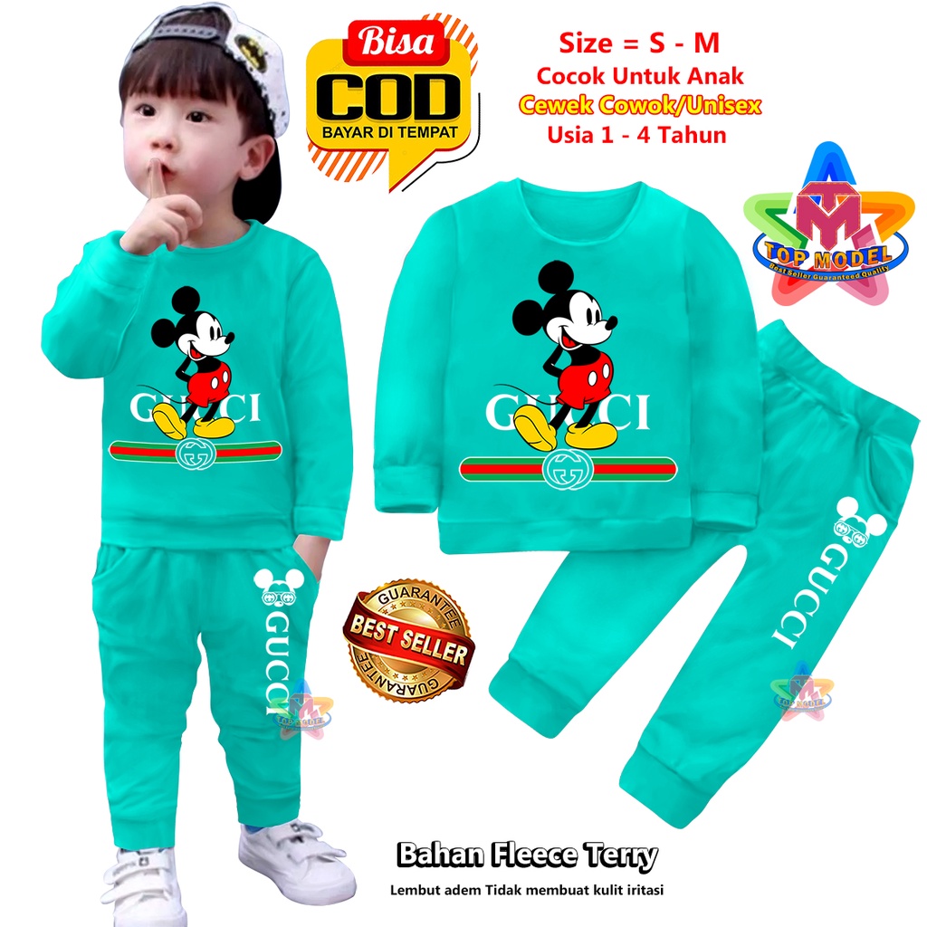 Setelan Baju Anak UNISEX 1-4 Tahun Cewek Cowok,TM0003 B terbaru dan termurah Bahan Fleece Terry