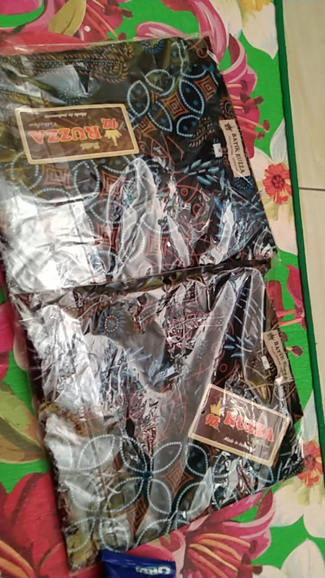 Ruzza Batik Couple Motif Seno Biru Liris Kawung Sarimbit Atasan Seragam Size M L Xl