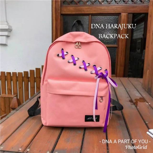 Backpack kepang miring pita HARAZUKU/ ransel simple / tas ransel wanita murah