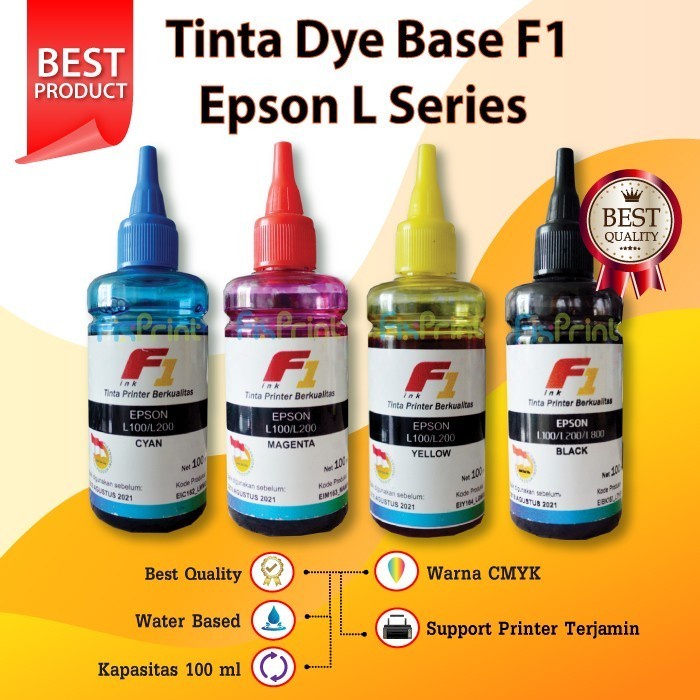 Set Tinta Refill Dye Base F1 100ml Printer Epson