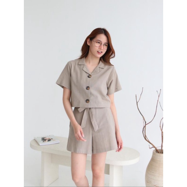 Lf 982 one set button top with hotpans | one set linen crinkle | set wanita