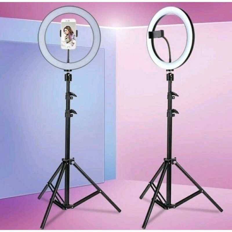 Ring Light 26cm + Tripod 2.1m - Lampu Makeup - Lampu Selfie - Lampu Vlog Tripod