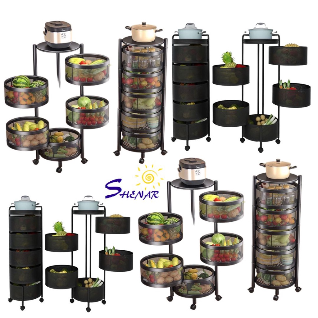 SHENAR RAK DAPUR BESI SUSUN TROLI SUSUN PUTAR RAK DAPUR BULAT KOTAK SERBAGUNA / KERANJANG BUAH BUMBU / RAK SERBAGUNA TROLI BESI - ASTRO GALAXY TINTAN, SHENARCORNER168