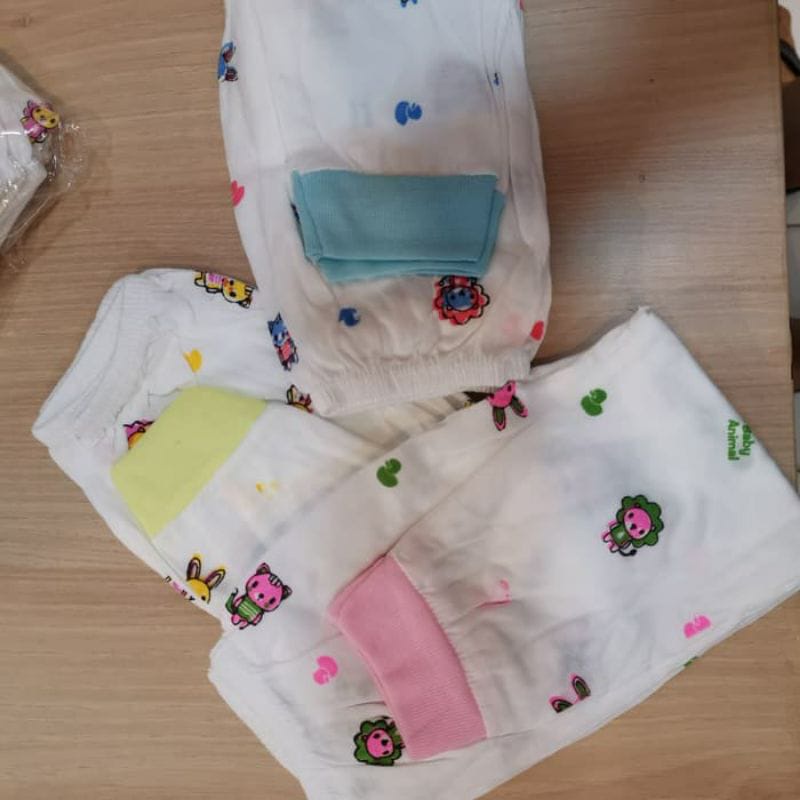 12pcs Celana Bayi SUNJOLY Panjang Buka Kaki Putih Warna | Celana Anak Sun Joly Pakaian Baby | Open Sorx Grosir Lusinan