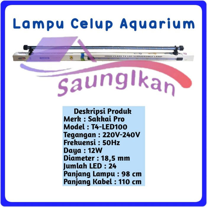 Lampu celup Led Aquarium SAKKAI PRO T4 LED 100 cm Cahaya BIRU