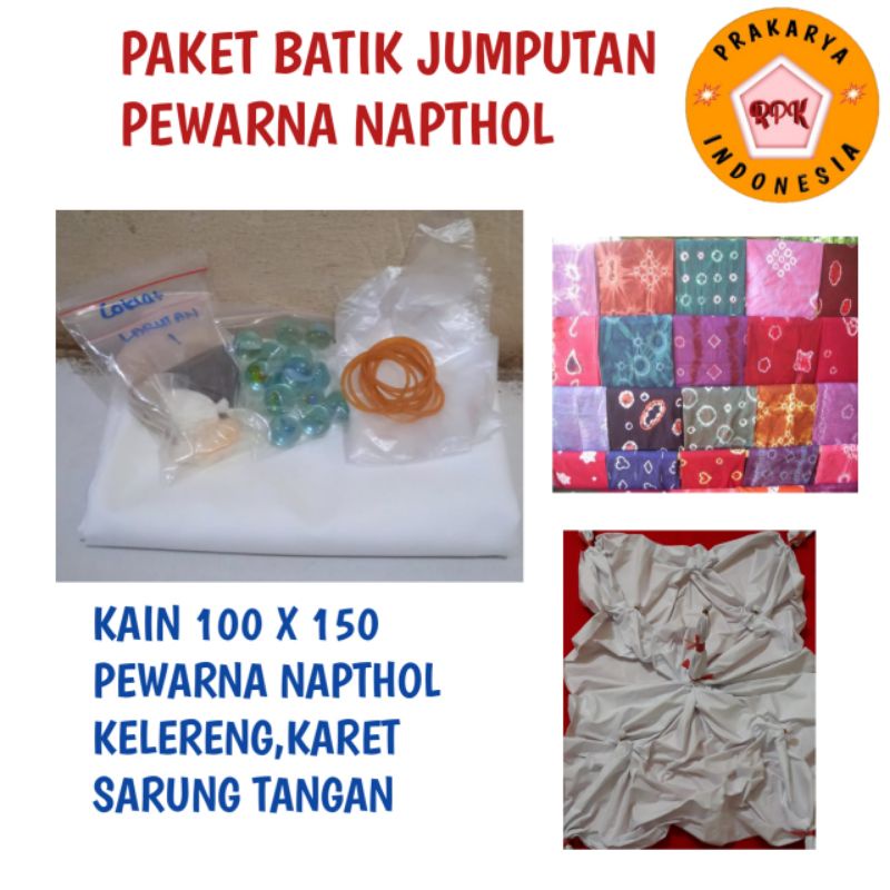 

PAKET BATIK JUMPUTAN KAIN 150x100 dan pewarna naptol, kelereng