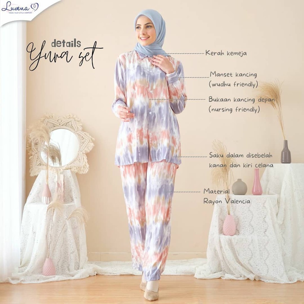 Piyama Baju Tidur Wanita Muslimah YURA set by Luvena
