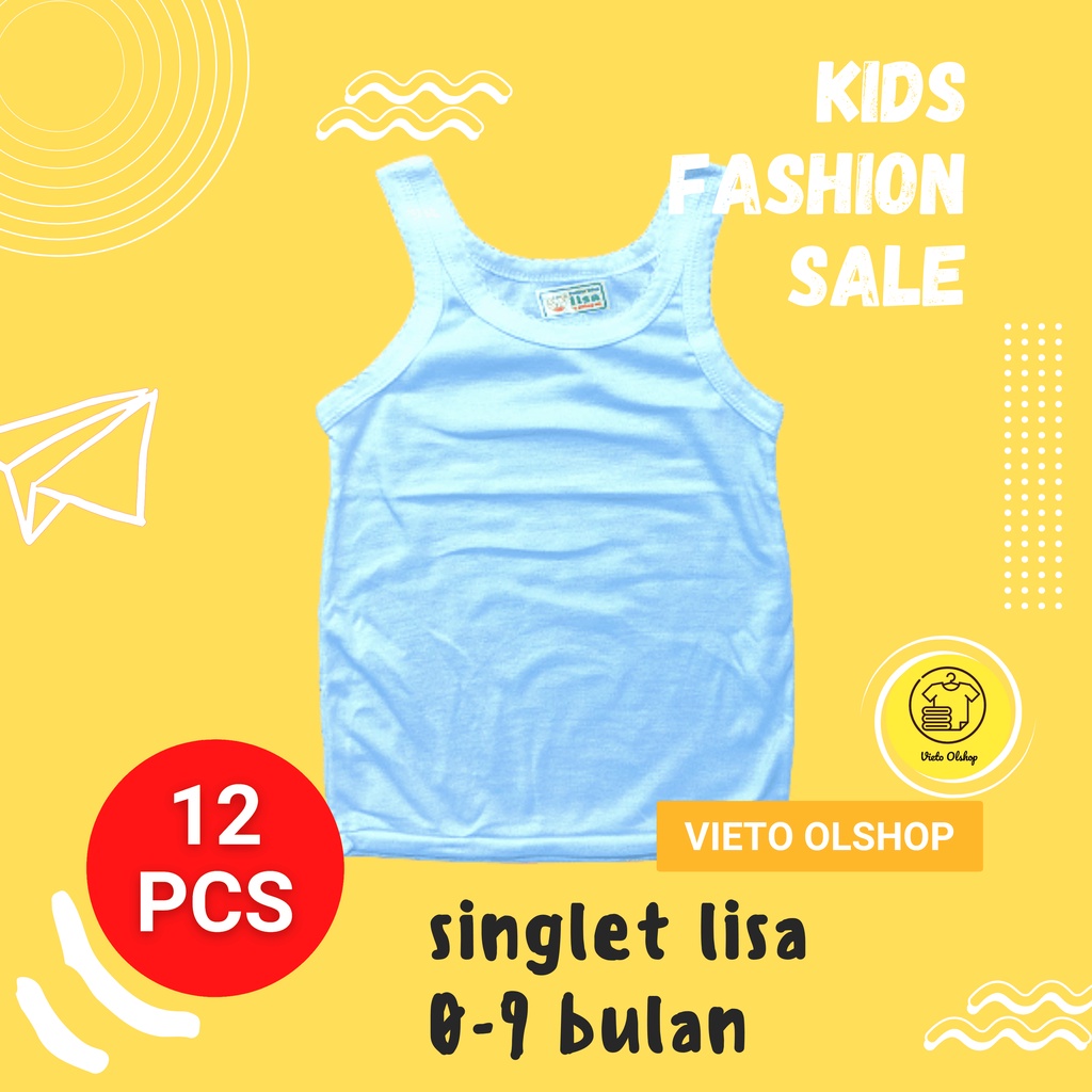 Kaos Dalam Anak Lisa Isi 12 Pcs Grosir Untuk Anak Usia 0-9 Bulan Lusinan Singlet Unisex Pakaian Dala