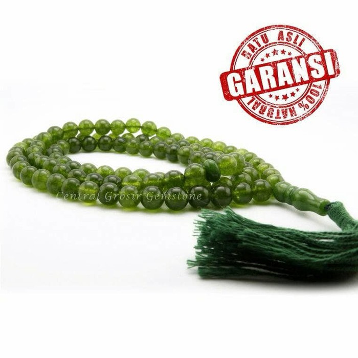 TASBIH BATU NATURAL GREEN JADE GIOK WARNA IDOCRASE 99 BUTIR ORIGINAL