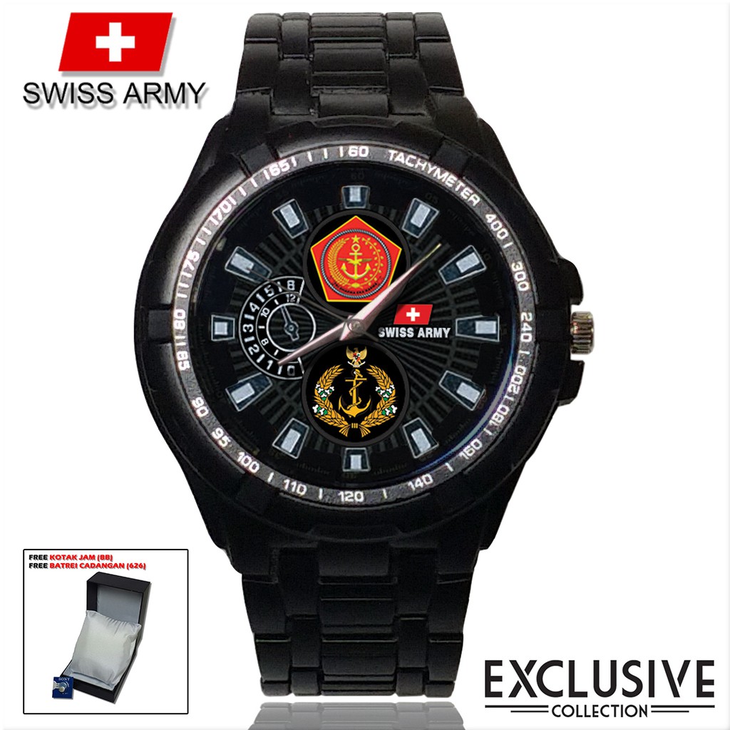 (Istimewa Bossque) Jam TNI TNI - AL Rantai Sport (Black Doff)