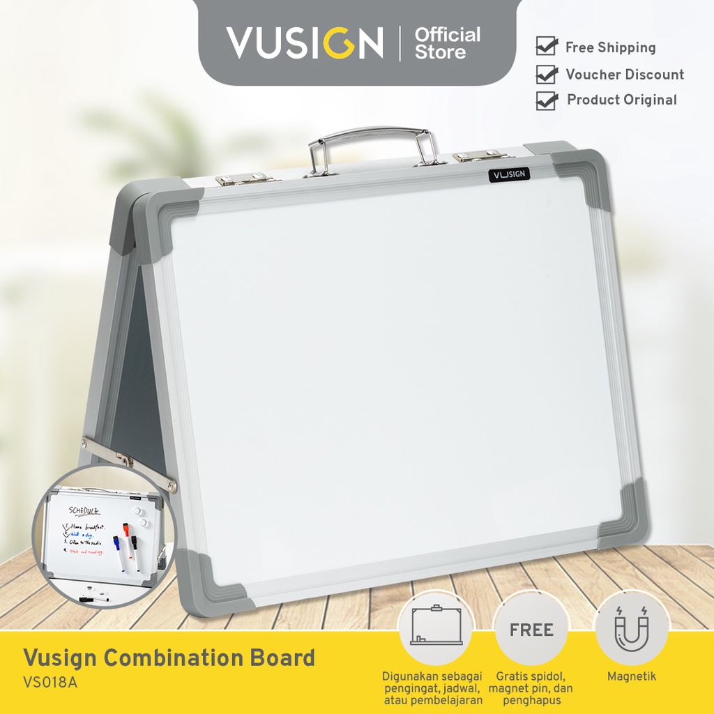 Vusign Foldable Portable White Board Papan Tulis Lipat 40.5 x 30.5 cm Gratis Spidol Pin Penghapus VS