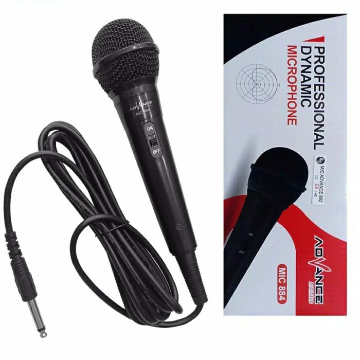 ADVANCE MIC KAROKE 884 KABE ORIGINAL Suara MANTAP Microphone Karaoke Cable Profesional Dynamic Condenser for Audio Speaker Mik Murah Berkualitas Bagus Kurnia Group