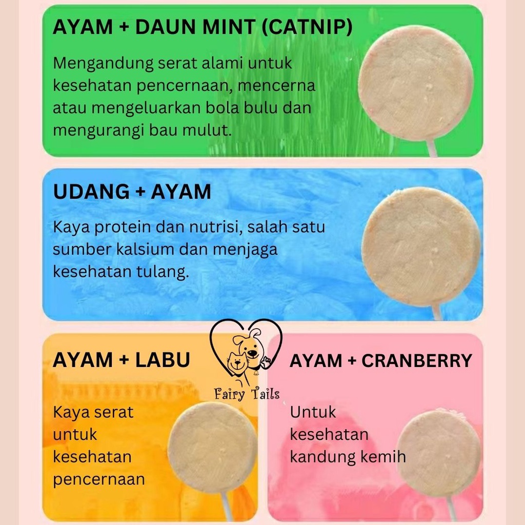 Snack Lollipop Cemilan Daging dan Buah Segar Untuk Anabul Kucing dan Anjing / Freeze Dried Lollipop Fresh Meat Fruits for Pet Dog and Cat