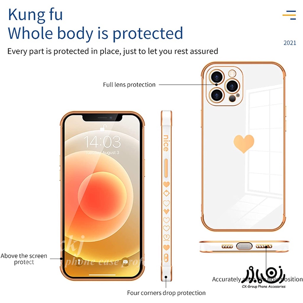 6D Plating phone case for iPhone X XS MAX XR 11 Pro 6+ 6s plus  Electroplated Love Heart silicone shockproof case camera protector back cover