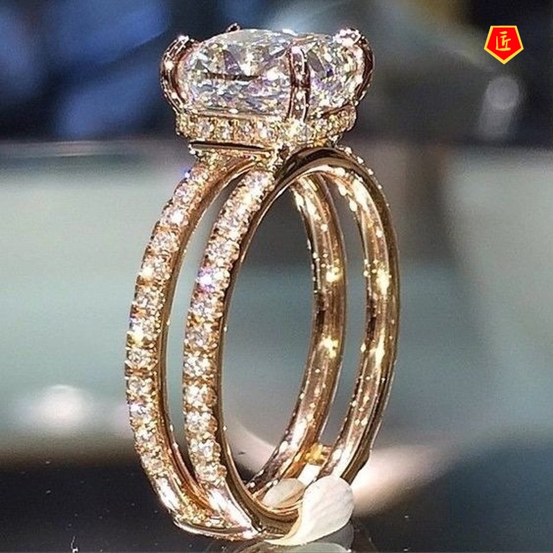 [Ready Stock]14K Gold Double-Layer Diamond Crown Ring Temperament Personality