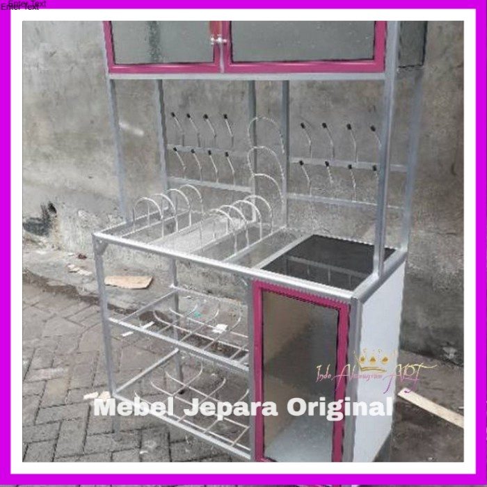 Lemari Dapur Rak Piring Pintu 3 Aluminium Kaca Murah