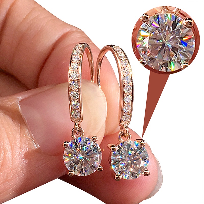 Anting Drop Liontin Cubic Zirconia Bentuk Bulat Warna Rose Gold Untuk Pengantin Wanita