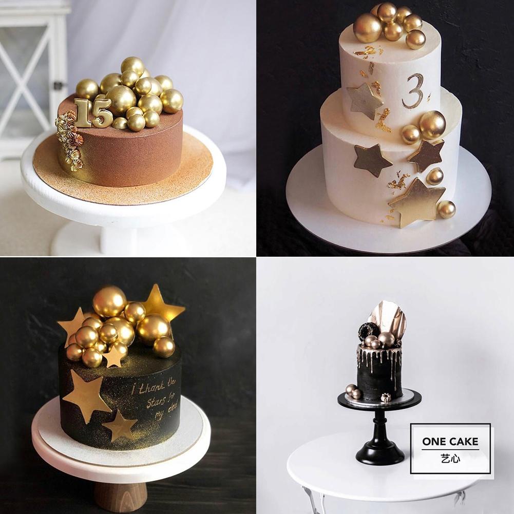 Tk 5Pcs / Pak Hiasan Topper Kue Dengan Bentuk Bola Dan Warna Emas / Perak