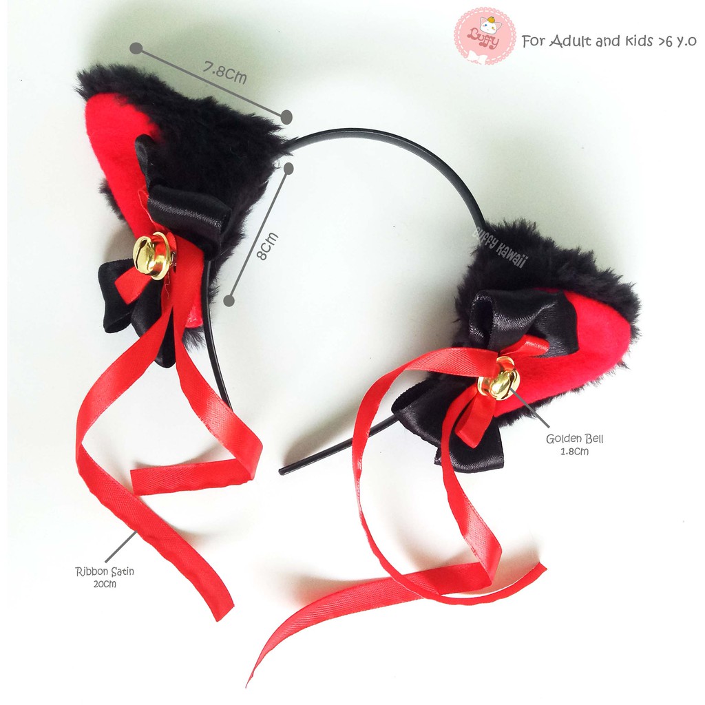 Bando kucing nekomimi black red halloween gothic cosplay kawaii lolita anime game fashion girl