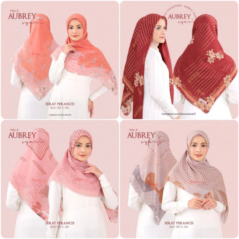 AUBREY HIJAB SEGI EMPAT MOTIF SYARI  130 x 130 KATUN SERAT PERANCIS
