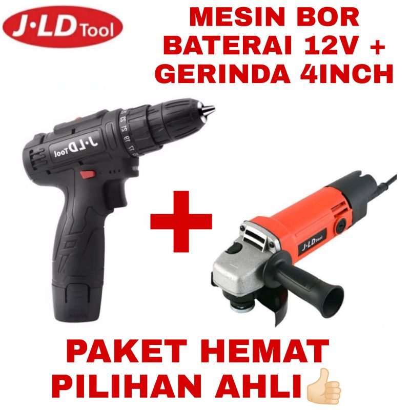 PAKET SET BOR BATERAI 12V JLD + GERINDA 4INCH JLD