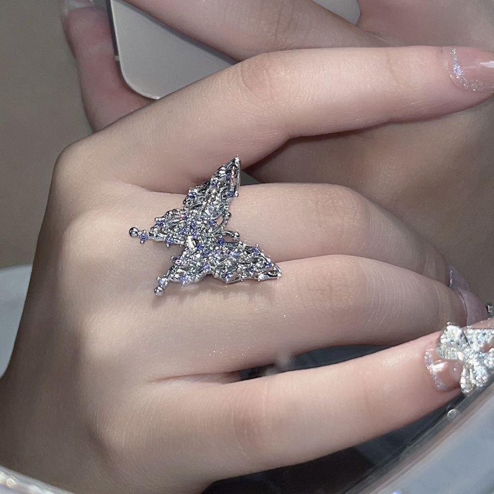 Needway Ungu Zirkon Kalung Perhiasan Aksesoris Kepribadian Vintage Kupu-Kupu Klavikula Rantai Hadiah Y2K Rings Alloy Kristal Gaya Korea Choker