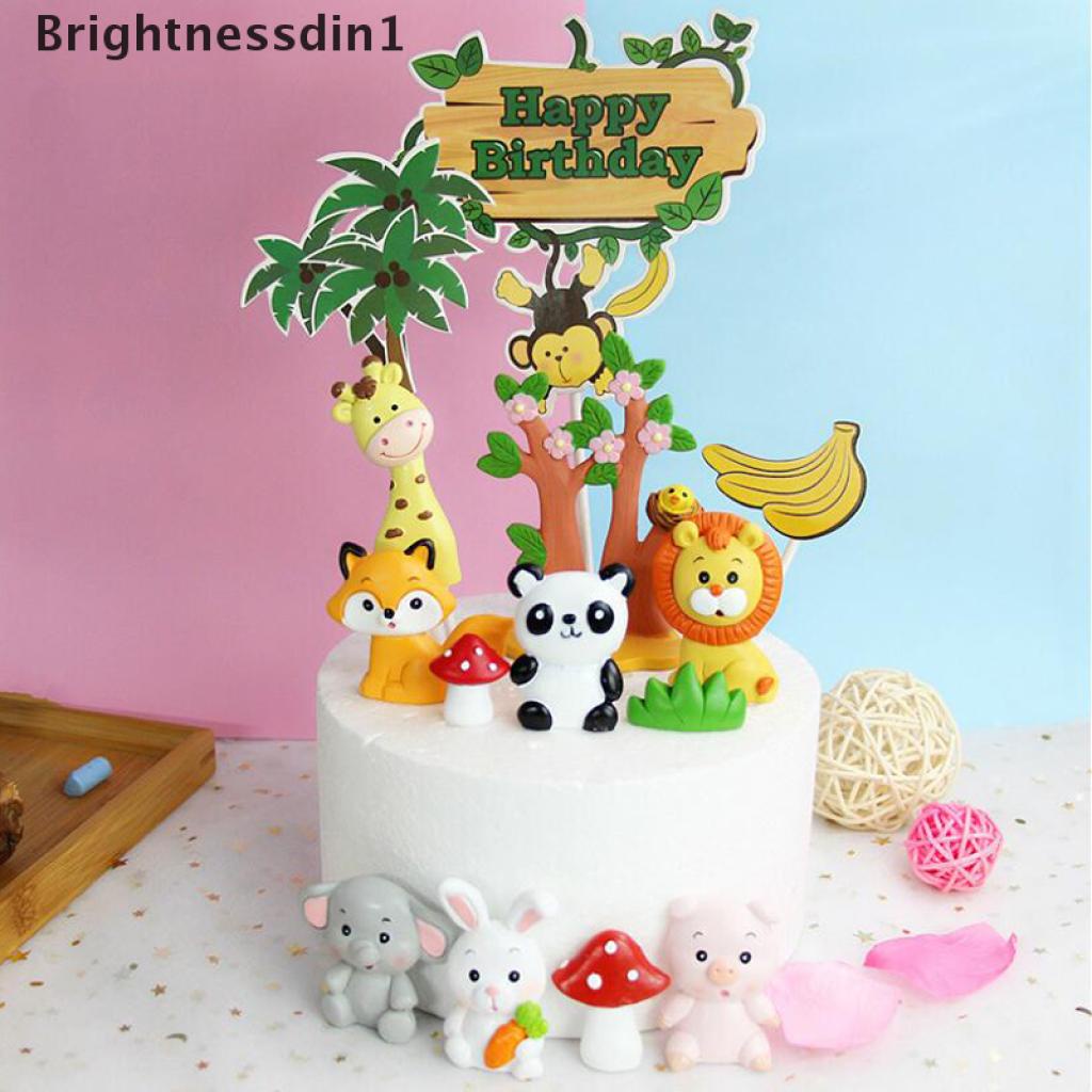 [Brightnessdin1] Resin Animal Lion Monkey Tree Cake Topper Baby Birthday Party Baking Decor #