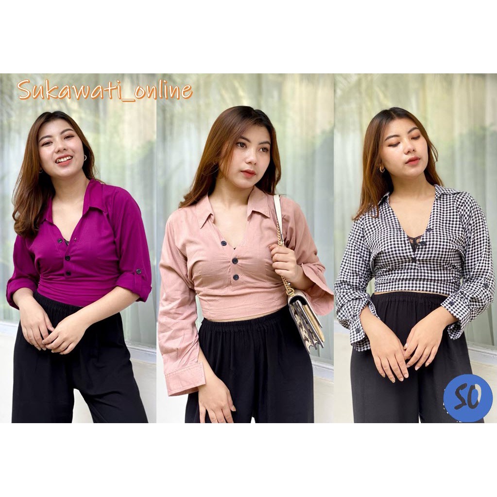 Atasan Crop Top Wanita / Baju Wanita Lengan Panjang Rayon Bali