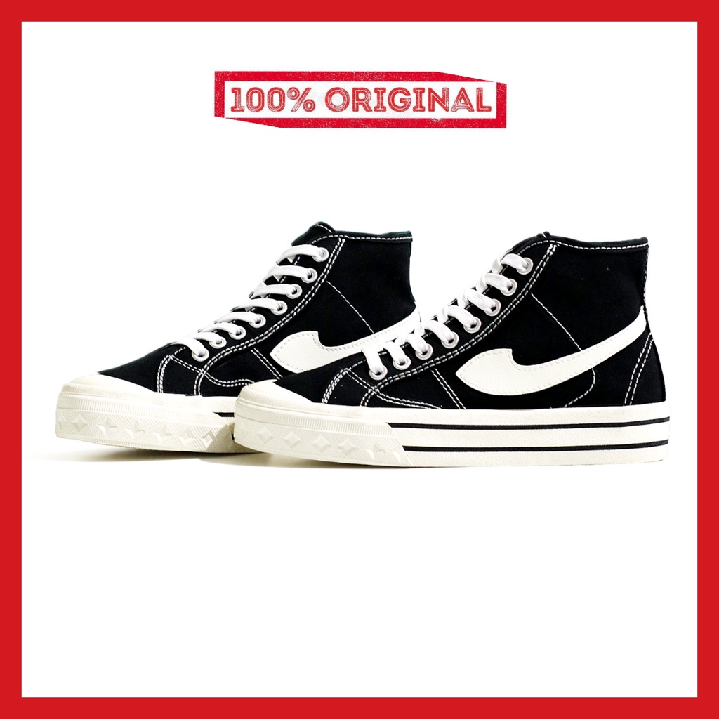 ORIGINAL - Sepatu Brand Lokal Kasual Pria Wanita No Brand Black White Hi Not Sneakers Compass Retrograde Hitam Putih