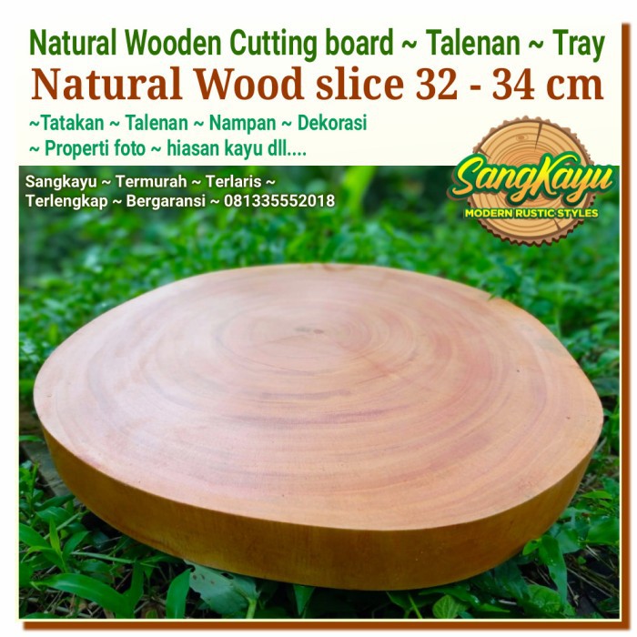 Tatakan talenan kayu alami diameter 32-34 properti foto tray nampan