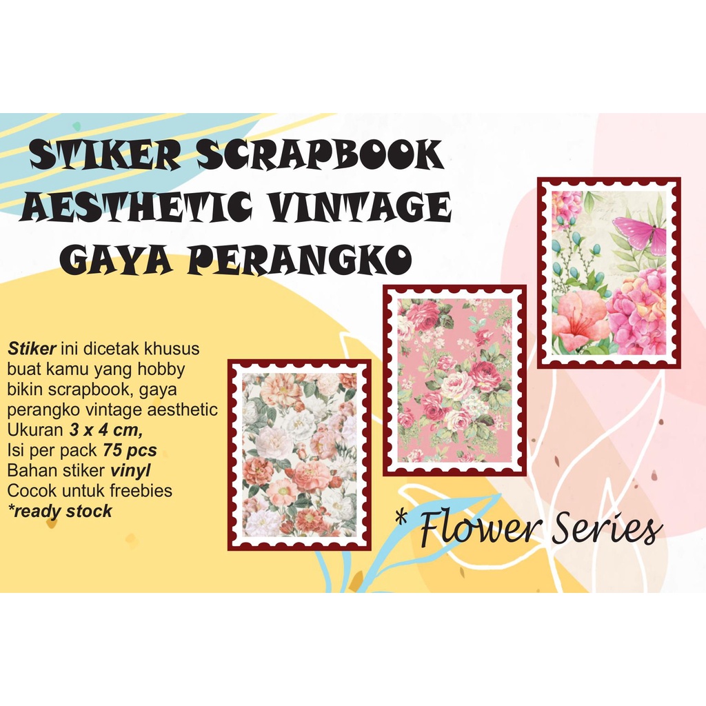 75 pcs Stiker scrapbook aesthetic vintage gaya perangko