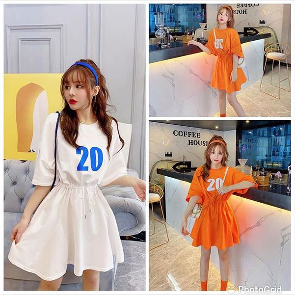 JES-PS3574 mini dress kaos katun casual wanita import korea
