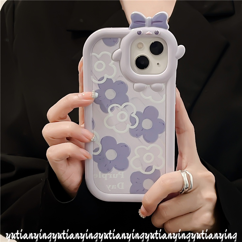 Soft Case Desain Kartun Monster Bunga Ungu 3D Untuk IPhone 7 8 6 6S 14 Plus XR 11 13 12 14 Pro MAX X XS MAX SE