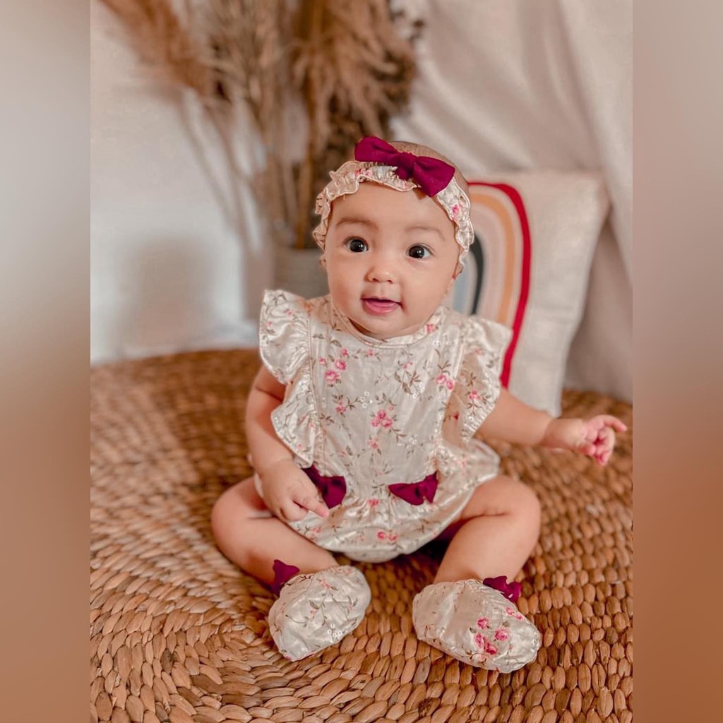 CHEERFUL / ALEXA / DOMINIKA / SHAHIA scarlette Baju Setelan Jumper Rok Bunga Bandana Sepatu Pergi Lucu Fashion Anak Bayi Perempuan Cewek