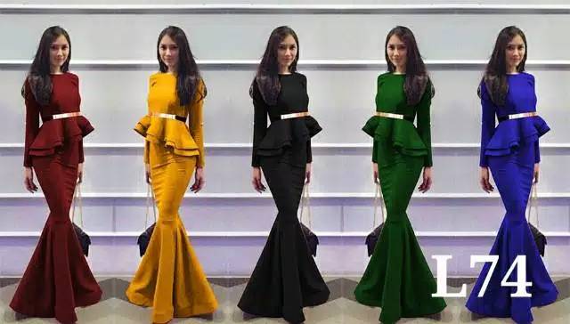 74# L74 Longdress Mermaid Asimetris + Belt Gold High Quality Vaganza Scuba Gaun Pesta Duyung 900g