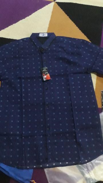 Trolistore Batik Kemeja Pria Motif Plat Biru Lengan Pendek Seragam Batik Grosir Batik Murah