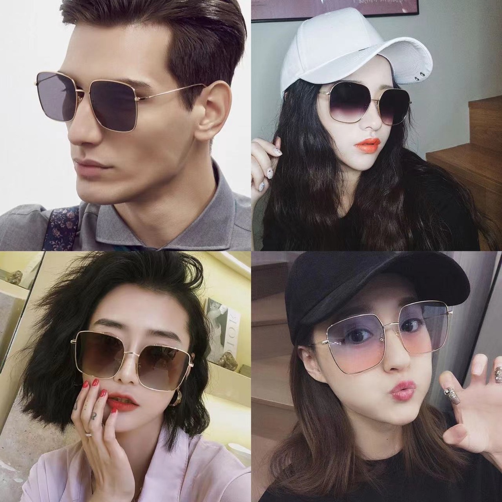 Kacamata Frame Ukuran Besar Wanita Pria Lagi Viral Trend Kaca Mata Persegi Fashion Retro Vintage Segiempat Metal Sunglasses Anti Silau Sinar Matahari Antiradiasi Hitam Warna Kotak Persegi KCH6