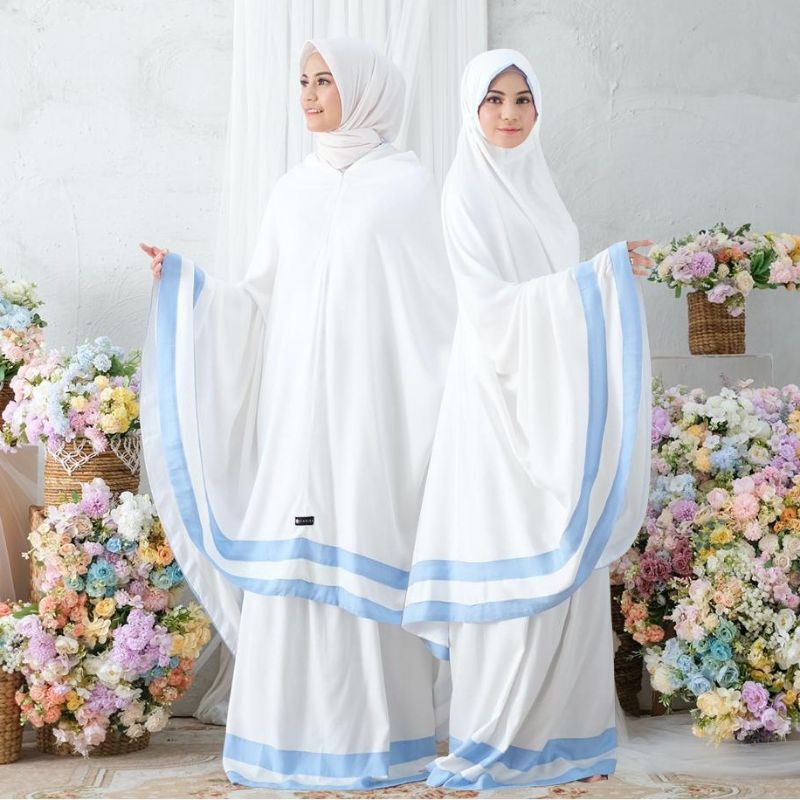 Mukena Zianisa List Mecca Blue - Broken White 2in1