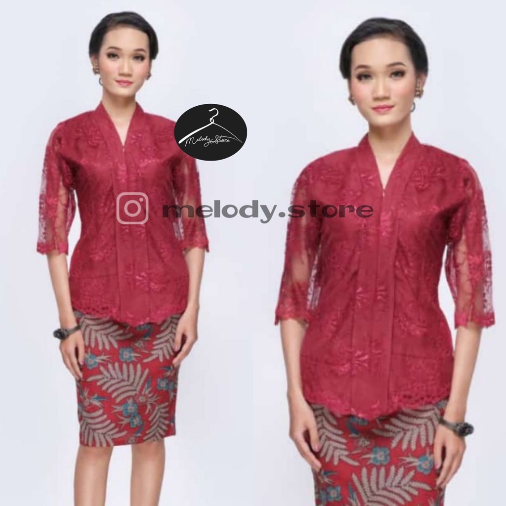 Setelan Baju Batik Wanita Rok Blus Brokat Rosita Merah
