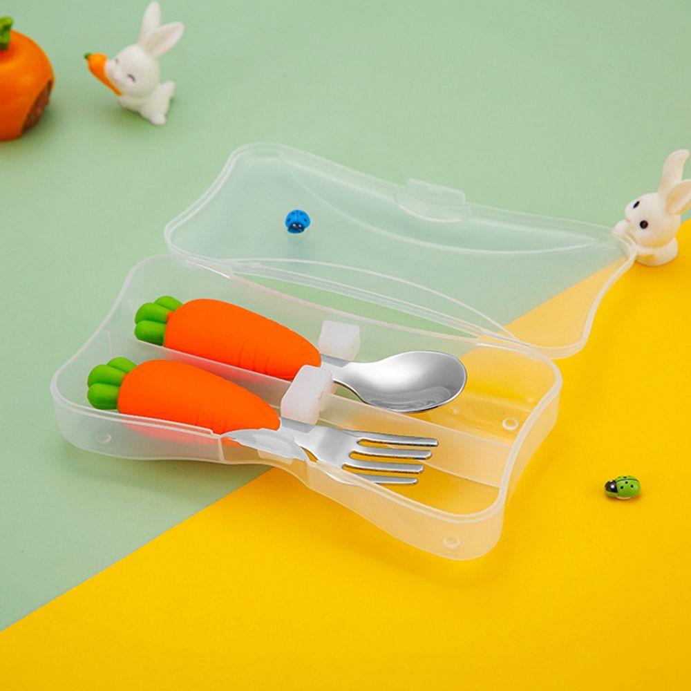 Needway Sendok Dan Garpu Anak Set Stainless Steel Kawaii Makan Bayi Bentuk Wortel Anak Garpu Dessert Spoon Baby Fork Spoon