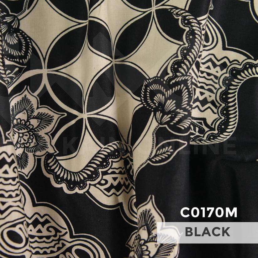 ☇ DKO Kain LYCRA Premium Cotton Stretch Hitam Motif Batik X ➮