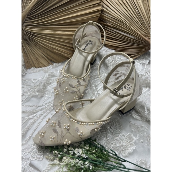 sepatu wanita wedding rafaizoutfit syanaz cream 5cm tahu